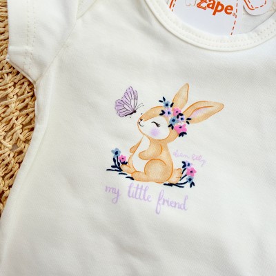 Conj. Body My Little Friend, Bucket e Short Florzinhas - Lilás e Off White